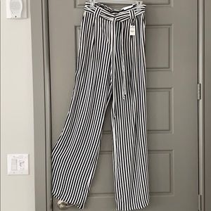 Wide leg, high rise white and black striped pants